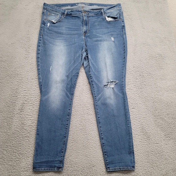 Old Navy Jeans Womens 20 Regular Blue Denim Distressed Rockstar‎ Super Skinny - Picture 1 of 13